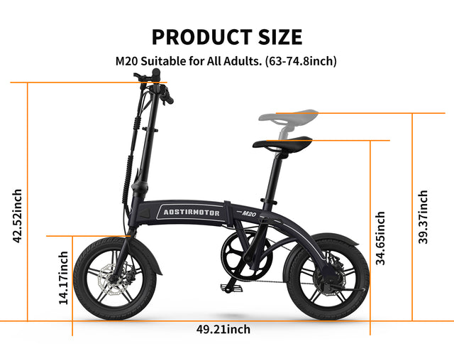 Aostirmotor 14" Electric Bike,350W 7.5Ah/36V E Bike, Lightweight Folding Electric Bicycles for Adult(BLACK)