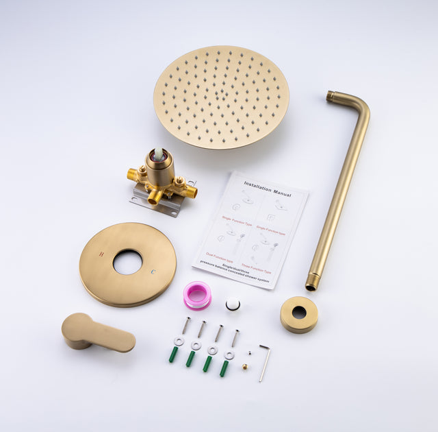 Shower Faucet Set, Wall Mount Round hower System Mixer Set, 10 Inch Rain Shower Head , Solid Brass, Rough-in Valve Included