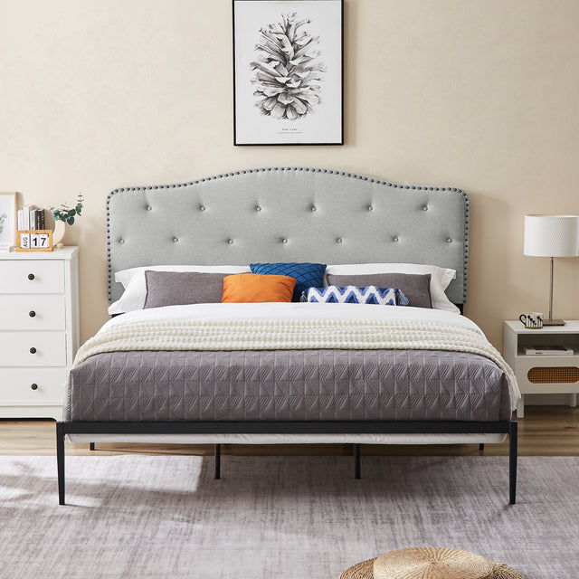 B113 KIng bed, Beautiful headboard with buttons  Strong iron frame with high temperature paint