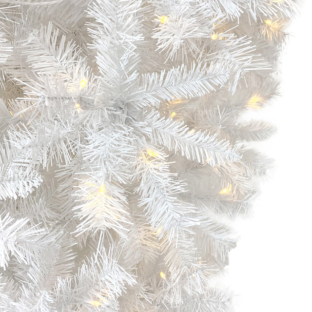 Upside Down White Christmas Tree, Xmas Tree with LED Warm White Lights, Reinforced Metal Base & Easy Assembly 6.6ft, w/1,200 Lush Branch Tips, 450 LED Lights X-mas