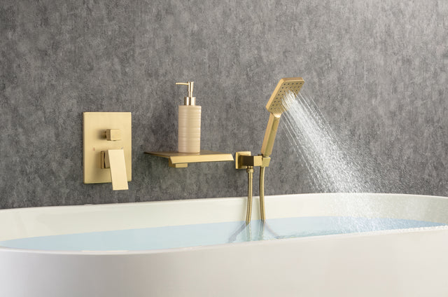 Waterfall Tub Faucet Wall Mount Roman Tub Filler Chrome Single Handle Brass Bathroom Bathtub Faucet with Hand Shower