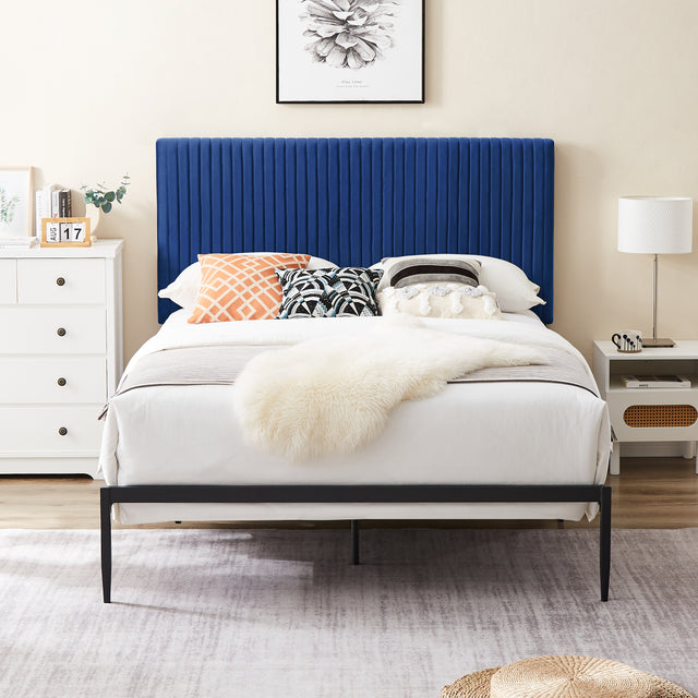 B110 Queen bed Beautiful line stripe cushion headboard  Strong iron frame with high temperature paint