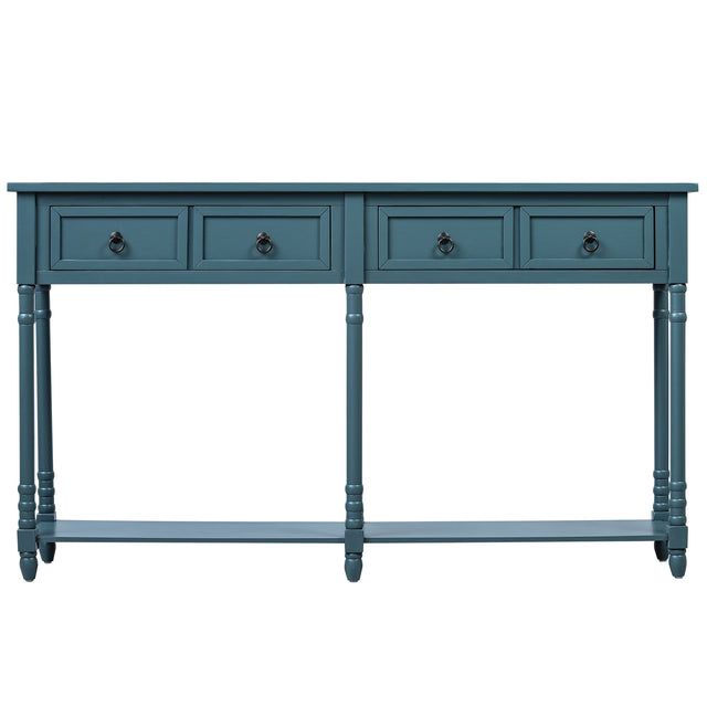 TREXM Console Table Sofa Table with Drawers and Long Shelf Rectangular Living Room Table Solid Wood (Antique Navy)