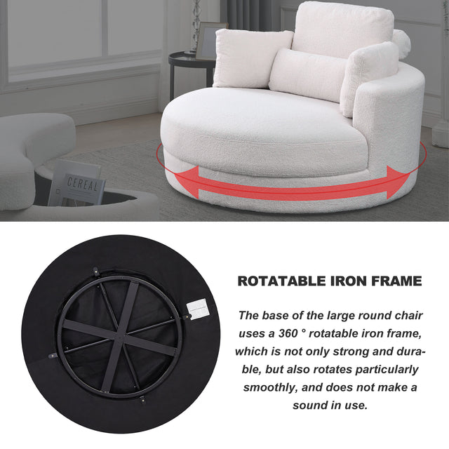 [Video] Welike Swivel Accent Barrel Modern Sofa Lounge Club Big Round Chair with Storage Ottoman Linen Fabric for Living Room Hotel with Pillows