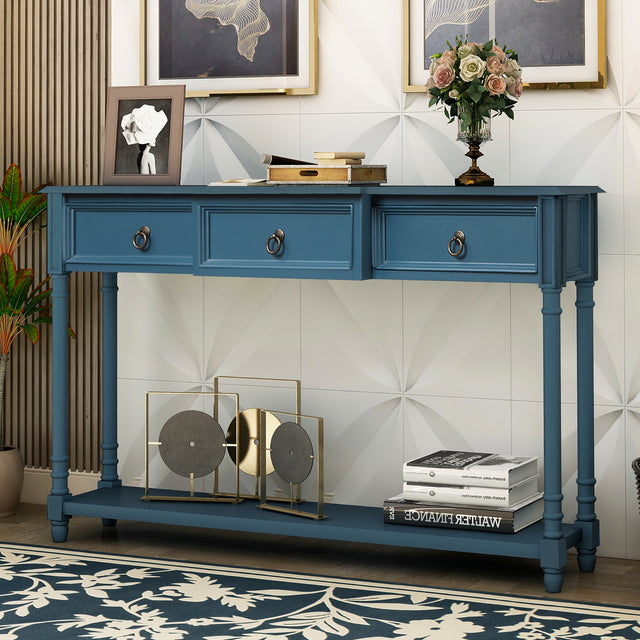 TREXM Console Table Sofa Table with Drawers for Entryway with Projecting Drawers and Long Shelf (Antique Navy)