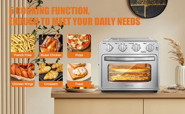 Geek Chef Air Fryer Toaster Oven Combo, 4 Slice Toaster Convection Air Fryer Oven Warm, Broil, Toast, Bake, Air Fry, Oil-Free, Accessories Included, Stainless Steel, Silver(16QT Air Fryer Oven) Ban on