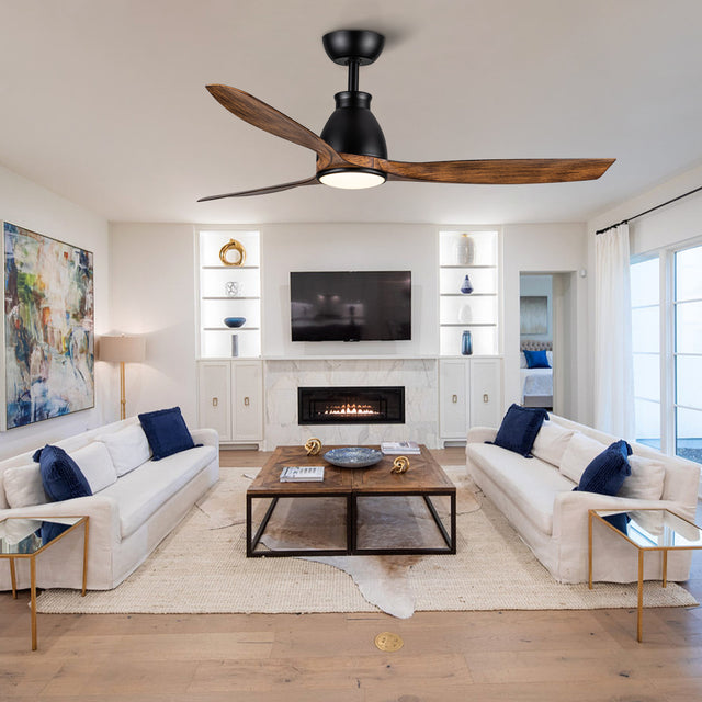 52 In.  Wood Grain Blades Intergrated LED Ceiling Fan with Remote Control