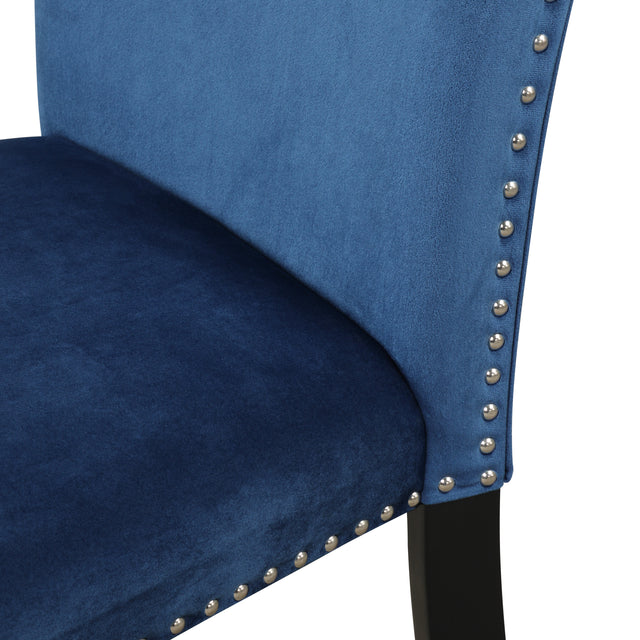 Set of 2 Dining Chairs, Velvet-upholstered Chairs with Nailhead-trimmed, Rubber Wood Legs , Blue, size: 19.75” W x26.5” D x40.75”H