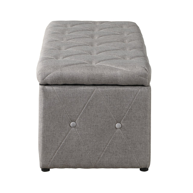 1 Piece Rectangular Storage Ottoman Fabric Linen with 2 Set Ottomans (Beige)