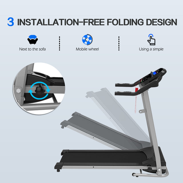 Folding Treadmill for Small Apartment, Electric Motorized Running Machine for Gym Home, Fitness Workout Jogging Walking Easily Install, Space Save