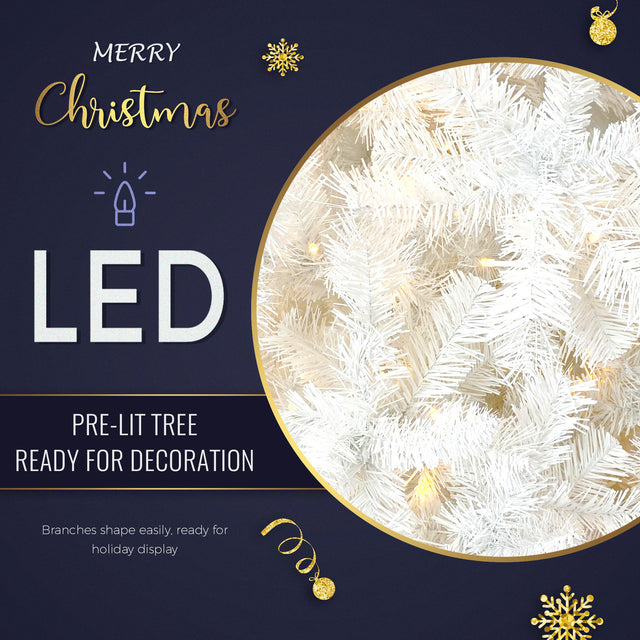 Upside Down White Christmas Tree, Xmas Tree with LED Warm White Lights, Reinforced Metal Base & Easy Assembly 6.6ft, w/1,200 Lush Branch Tips, 450 LED Lights X-mas