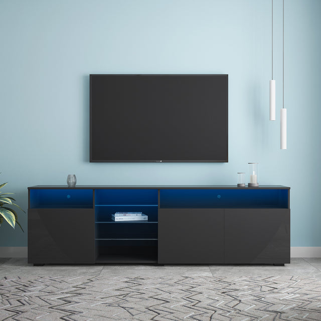 FURNITURE & TV Stand Matte Body High Gloss Doors Modern TV Stand LED,Black