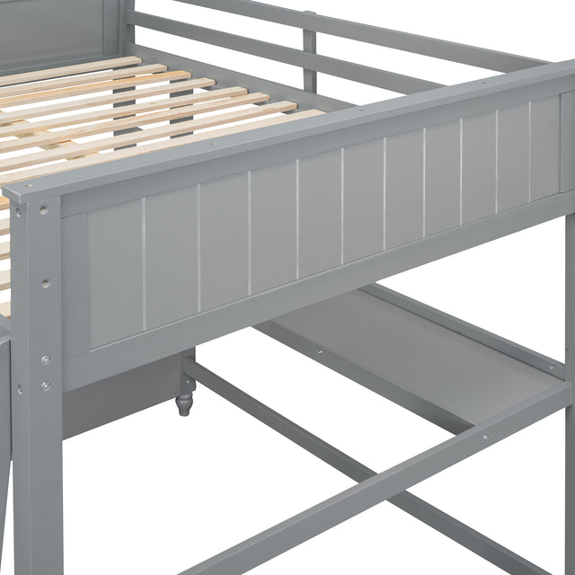 Full size Loft Bed with Drawers and Desk, Wooden Loft Bed with Shelves - Gray(OLD SKU:LT000529AAE)