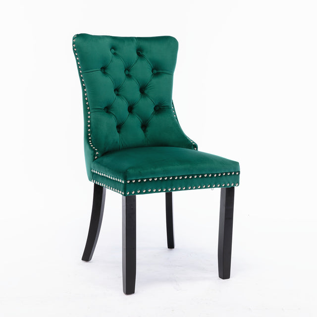 Nikki Collection Modern, High-end Tufted Solid Wood Contemporary Velvet Upholstered Dining Chair with Wood Legs Nailhead Trim 2-Pcs Set，Green, SW2001GN