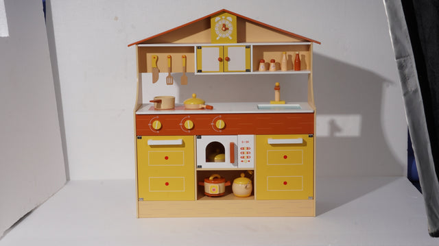 Wooden Pretend Play Kitchen Set for Kids Toddlers, Toys Gifts for Boys and Girls,Yellow