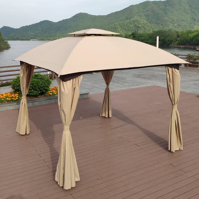 10x10 Ft Outdoor Patio Garden Gazebo Canopy, Outdoor Shading, Gazebo Tent With Curtains