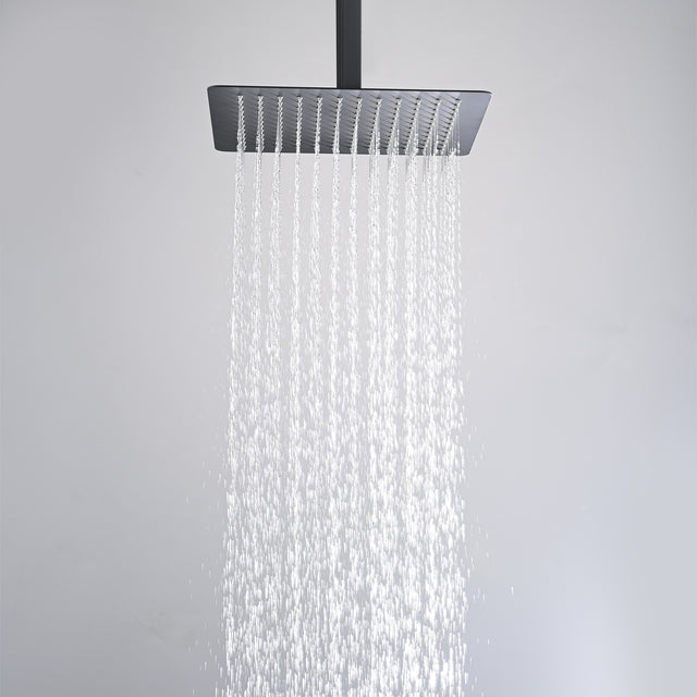 12 Inch Rain Shower Head, 10" Square Rainfall & High Pressure Stainless Steel Bath Showerhead, Waterfall Full Body Coverage With Silicone Nozzle