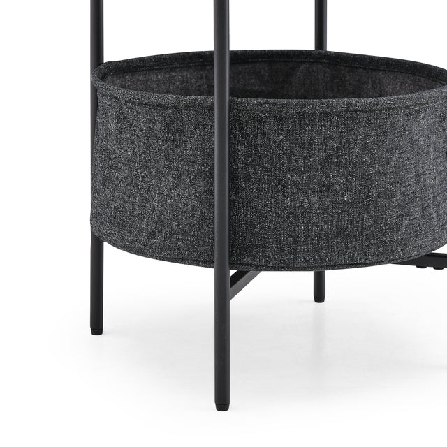 Modern Accent End Table with Storage Basket，Grey Cloth Bag and Brown Top （18“x18”x24“）