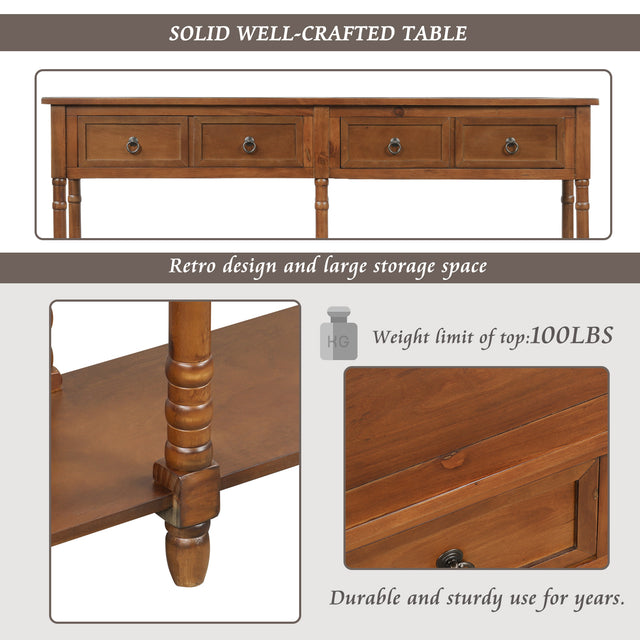 TREXM Console Table Sofa Table for Entryway with Drawers and Long Shelf Rectangular (Antique Walnut)