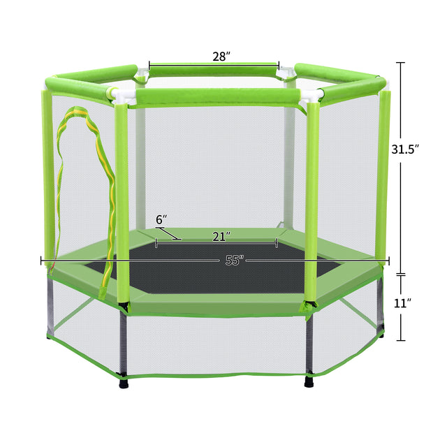 55'' Toddlers Trampoline with Safety Enclosure Net and Balls, Indoor Outdoor Mini Trampoline for Kids