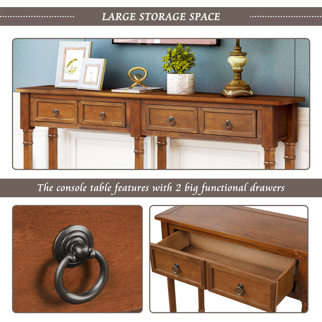 TREXM Console Table Sofa Table for Entryway with Drawers and Long Shelf Rectangular (Antique Walnut)