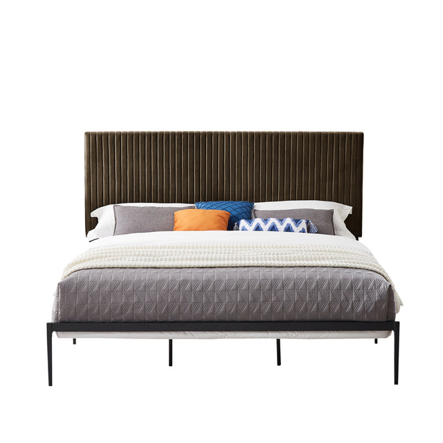 B110 King bed Beautiful line stripe cushion headboard  Strong iron frame with high temperature paint