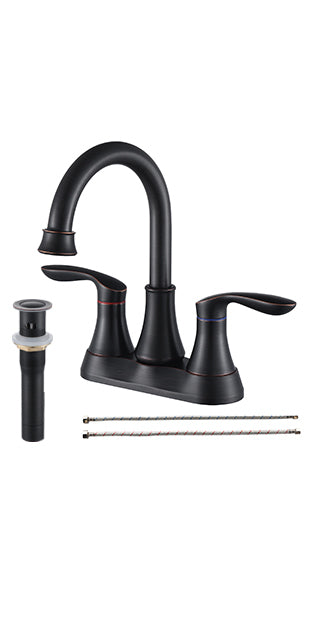 2-Handle 4-Inch Oil Rubbed Bronze Bathroom Faucet, Bathroom Vanity Sink Faucets with Pop-up Drain and Supply Hoses