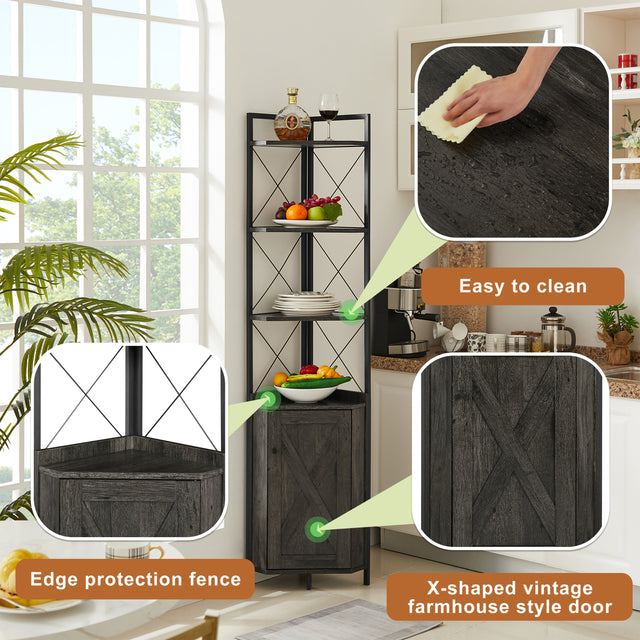 JHX Corner Shelf 5-Tier with Storage，Corner cabinet Bookshelf Stand Storage Rack(Dark Grey)