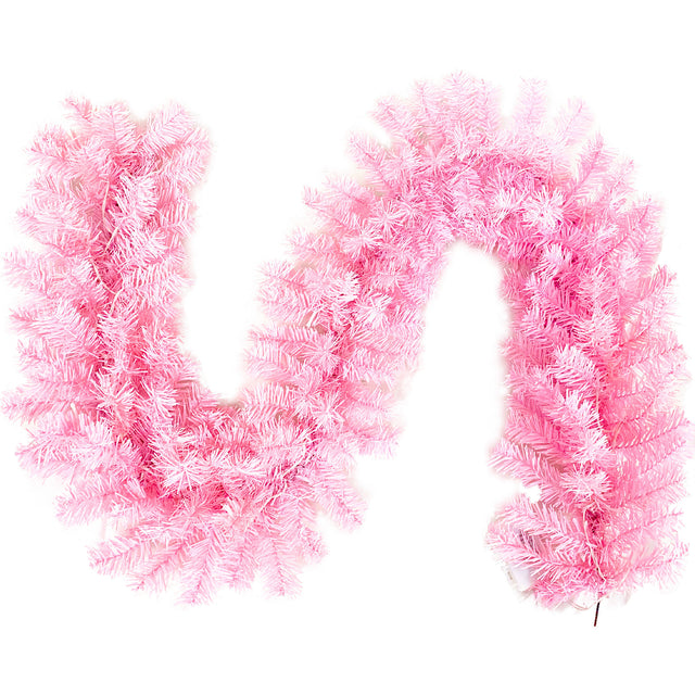 Pre-lit Artificial Christmas 2-Piece Set, Xmas Tree 5FT Pink Christmas Tree with 6 feet Garland X-mas