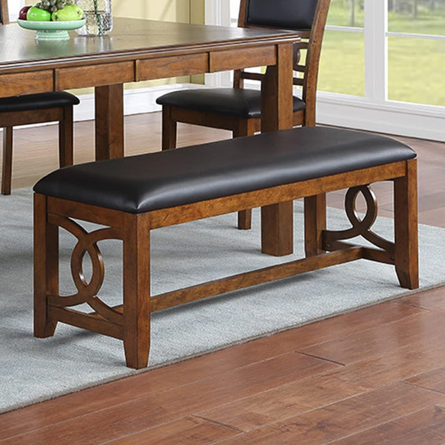 Contemporary Walnut Finish 1x Bench Dining Room Furniture Cushion Black Faux Leather Upholstered Bench Only.