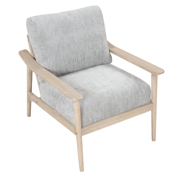 【EAT 3.10】Mid Century Modern Chair with Solid Wood Frame,Arm Chair with Vertical Slatted Back,Thick Pad Upholstered Accent Chair for Living Room, Bedroom, Belcony, Natural