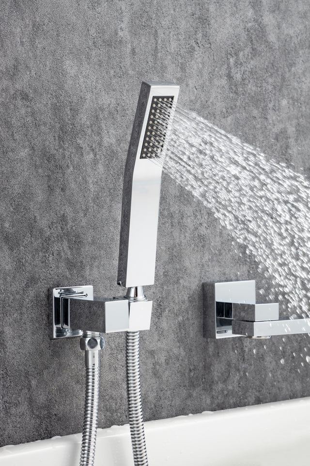 Waterfall Wall Mounted Bathtub Faucet with Hand Shower Swivel Tub Filler Faucet Single Handle Solid Brass