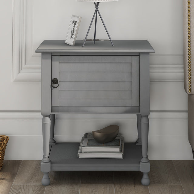 Versatile Nightstand with Two Built-in Shelves Cabinet and an Open Storage, USB Charging Design, Gray