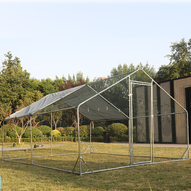 Large Metal Chicken Coop Walk-in Poultry Cage Hen Run House Rabbits Habitat Cage Spire Shaped Coop with Waterproof and Anti-Ultraviolet Cover (10' L x 13' W x 6.4' H)