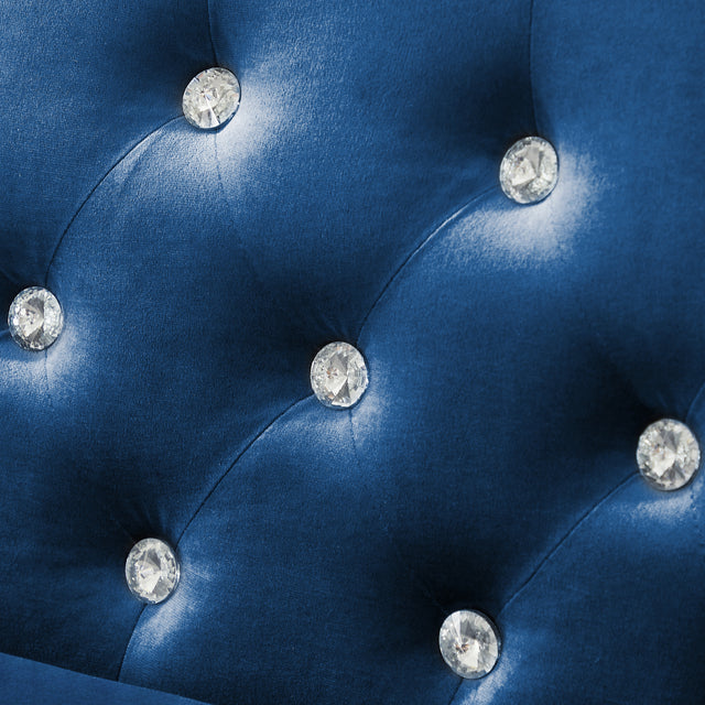 59.4 Inch Wide Blue Velvet Sofa with Jeweled buttons,Square Arm ,2 Pillows