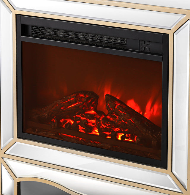 W 23.2"X D 13.4“ X H 24.4” Mirrored mantelpiece with champagne color bezel   Built in 1500 function heating