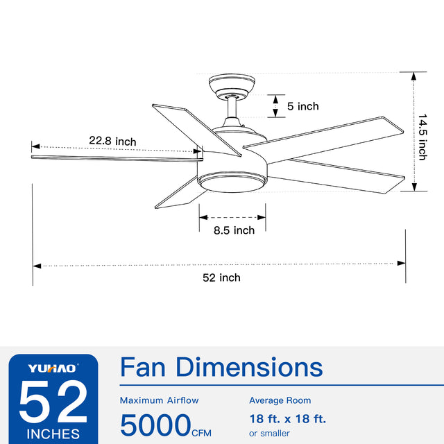 52 In. Integrated LED Light Ceiling Fan with White ABS Blade