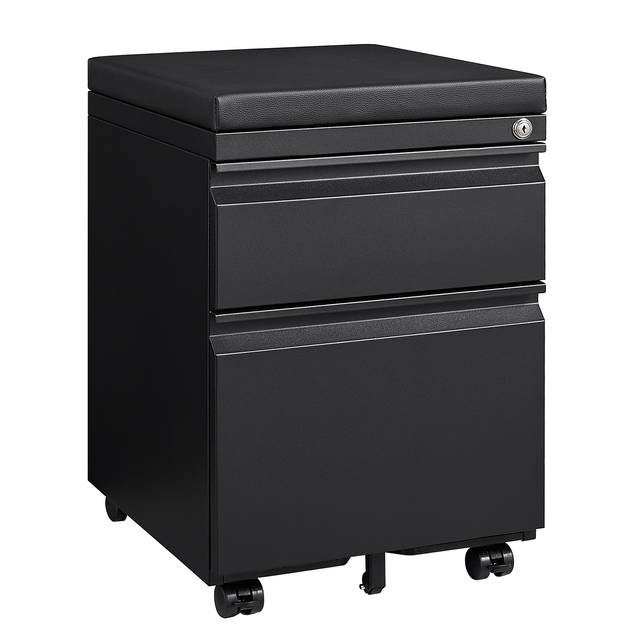 Mobile File Cabinet 2-Drawer Pedestal with Lock for Storage Use for Home Office and Business Enterprise,Legal/Letter Size Black,With 5 Wheels,with Leather cushion