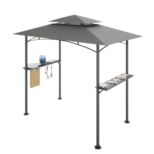 8x 5 FT Grill Gazebo Grill Canopy Double Tiered BBQ Gazebo Outdoor BBQ Canopy, Gray