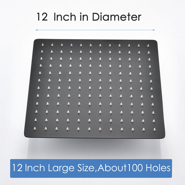12 Inch Rain Shower Head, 10" Square Rainfall & High Pressure Stainless Steel Bath Showerhead, Waterfall Full Body Coverage With Silicone Nozzle