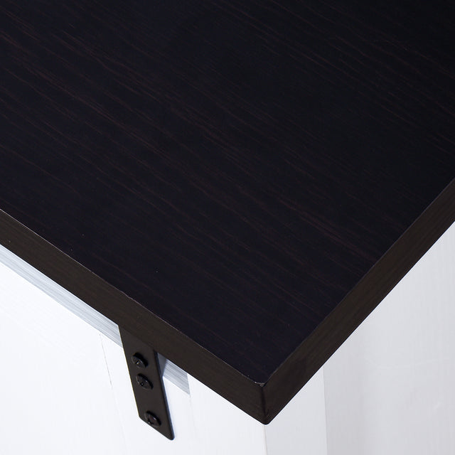 Living Room Wooden White Storage TV cabinet with 2 Barn doors 47.2 x 15.35 x 21.65 inch