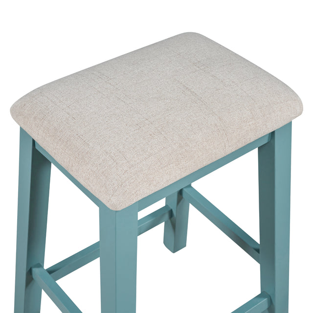 TOPMAX Rustic Wood 4-Piece Counter Height Dining Table Set with Storage Shelves and Drawer, Kitchen Table Set with 2 Stools and Bench,Walnut+Blue