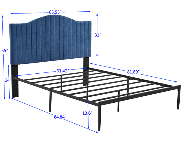 B111 Queen bed Beautiful line stripe cushion headboard  Strong iron frame with high temperature paint