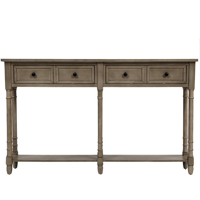 TREXM Console Table Sofa Table Easy Assembly with Two Storage Drawers and Bottom Shelf for Living Room, Entryway (Grey Wash)