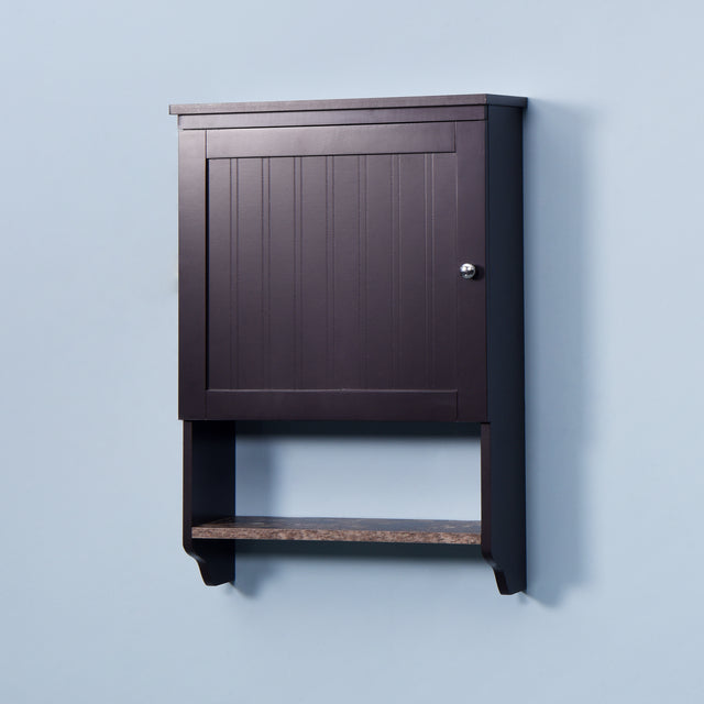Espresso Bathroom Wall Cabinet with 2 Door Wooden Cabinet with 1 Shelf