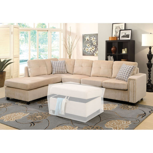 ACME Belville Sectional Sofa w/Pillows in Beige Velvet 52705