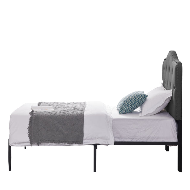B113 Full bed, Beautiful headboard with buttons  Strong iron frame with high temperature paint