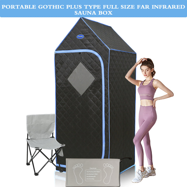 Portable Gothic Roof Plus Type Full Size Far Infrared Sauna tent. Spa, Detox ,Therapy and Relaxation at home.Larger Space,Stainless Steel Pipes Connector Easy to Install. FCC Certification--Black