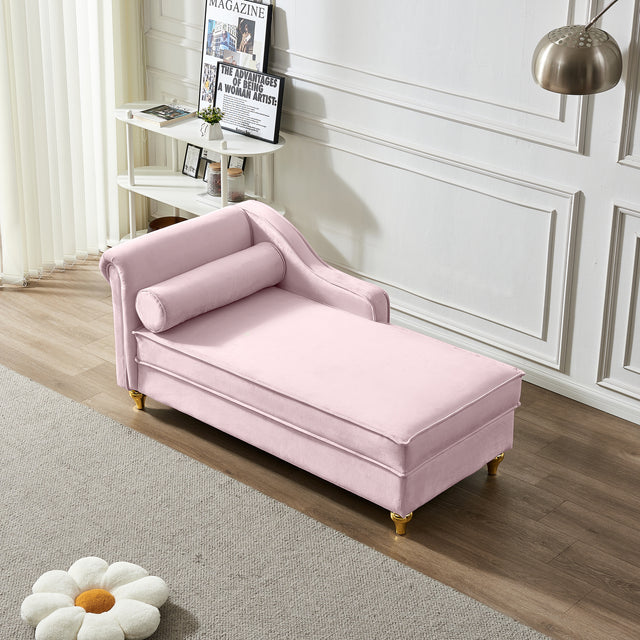 Modern Upholstery Chaise Lounge Chair with Storage Velvet (Pink)
