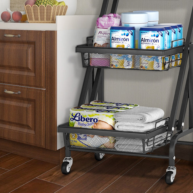 3-Tier Folding Rolling Cart Kitchen/Bedroom/Living Room/Bathroom